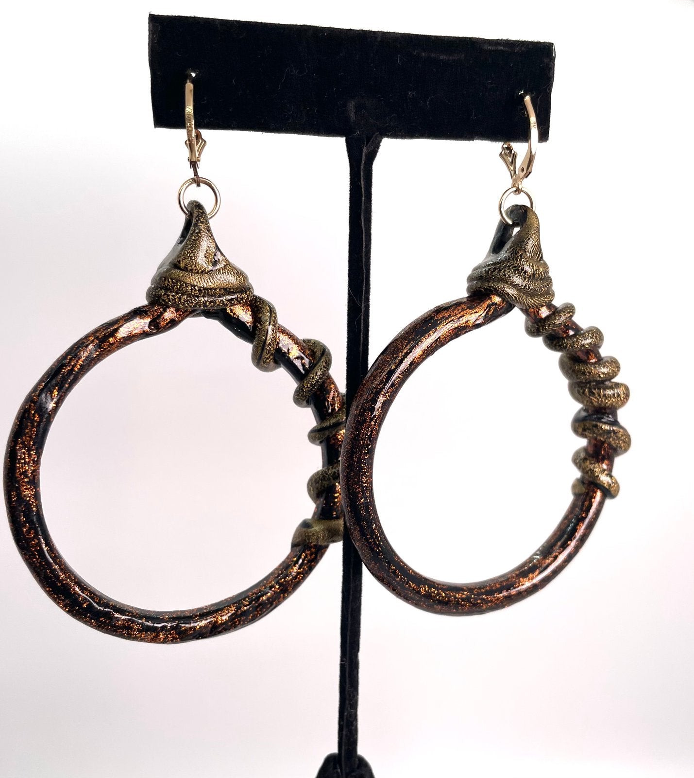 Brown and bronze hoops with twist accent, gold lever backs