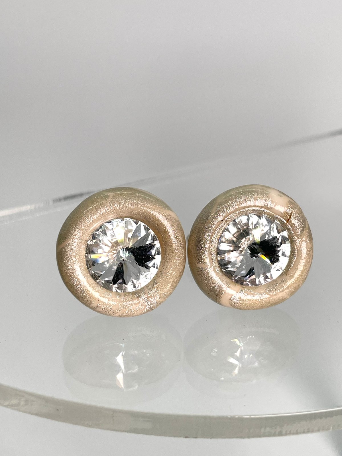 Cufflinks: Cream/White with Clear Crystal on Sterling Silver Backs