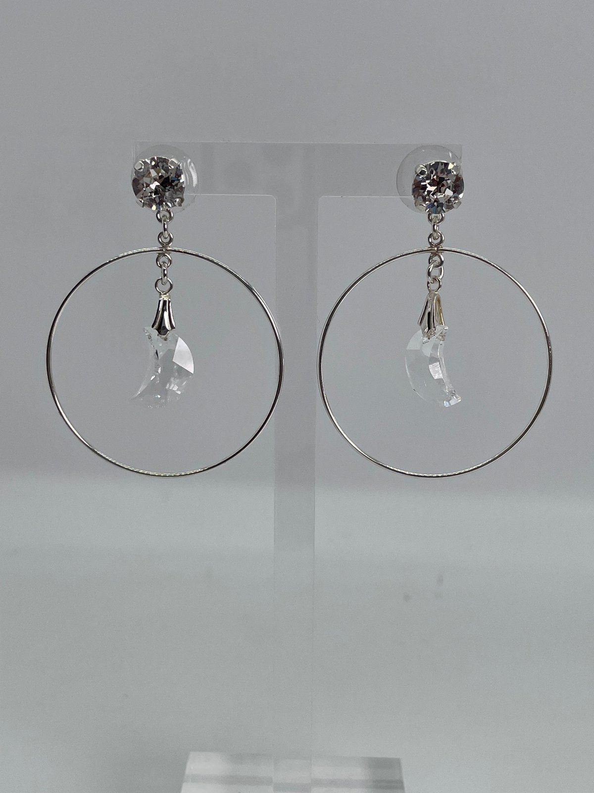 Crescent moon crystal hoops