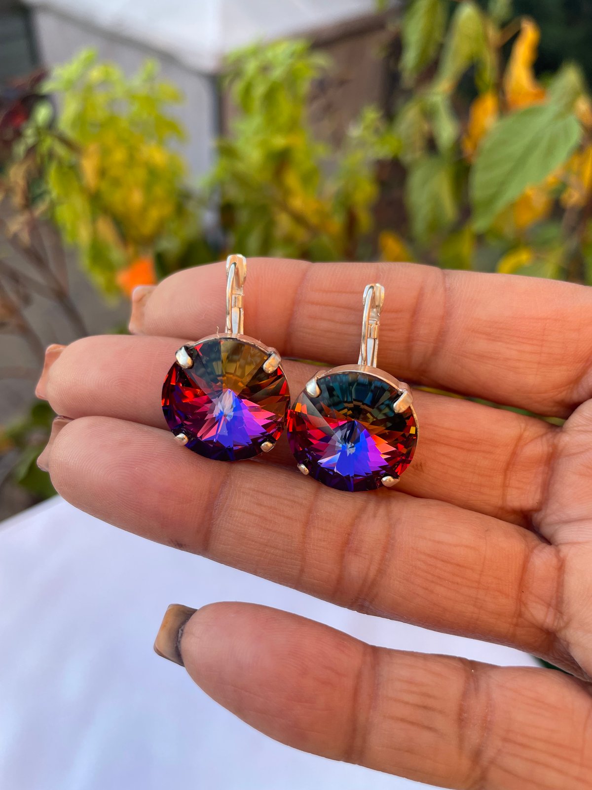 Purple Crystal Cup Style Earrings