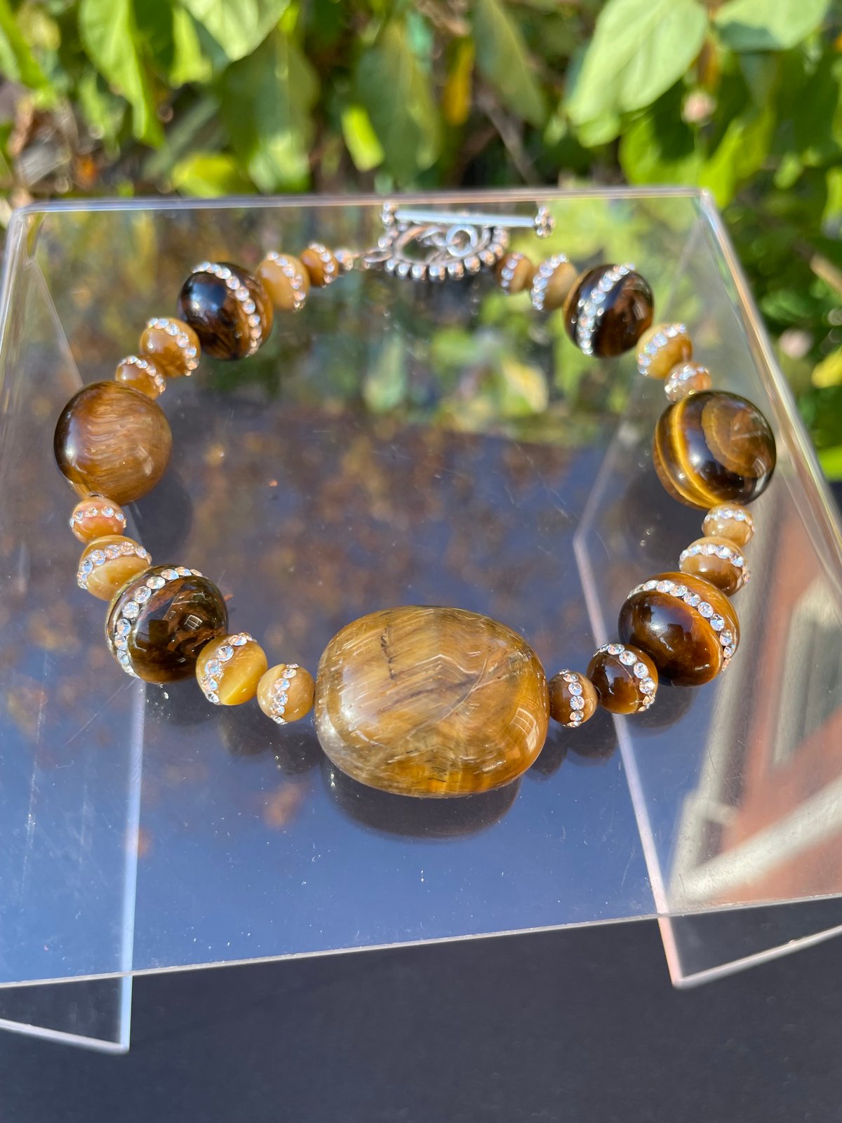 Crystal encrusted honey tigers eye bracelet