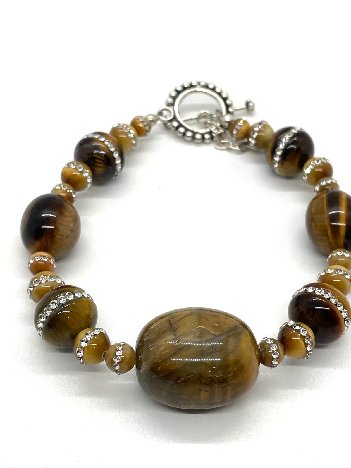 Crystal encrusted honey tigers eye bracelet
