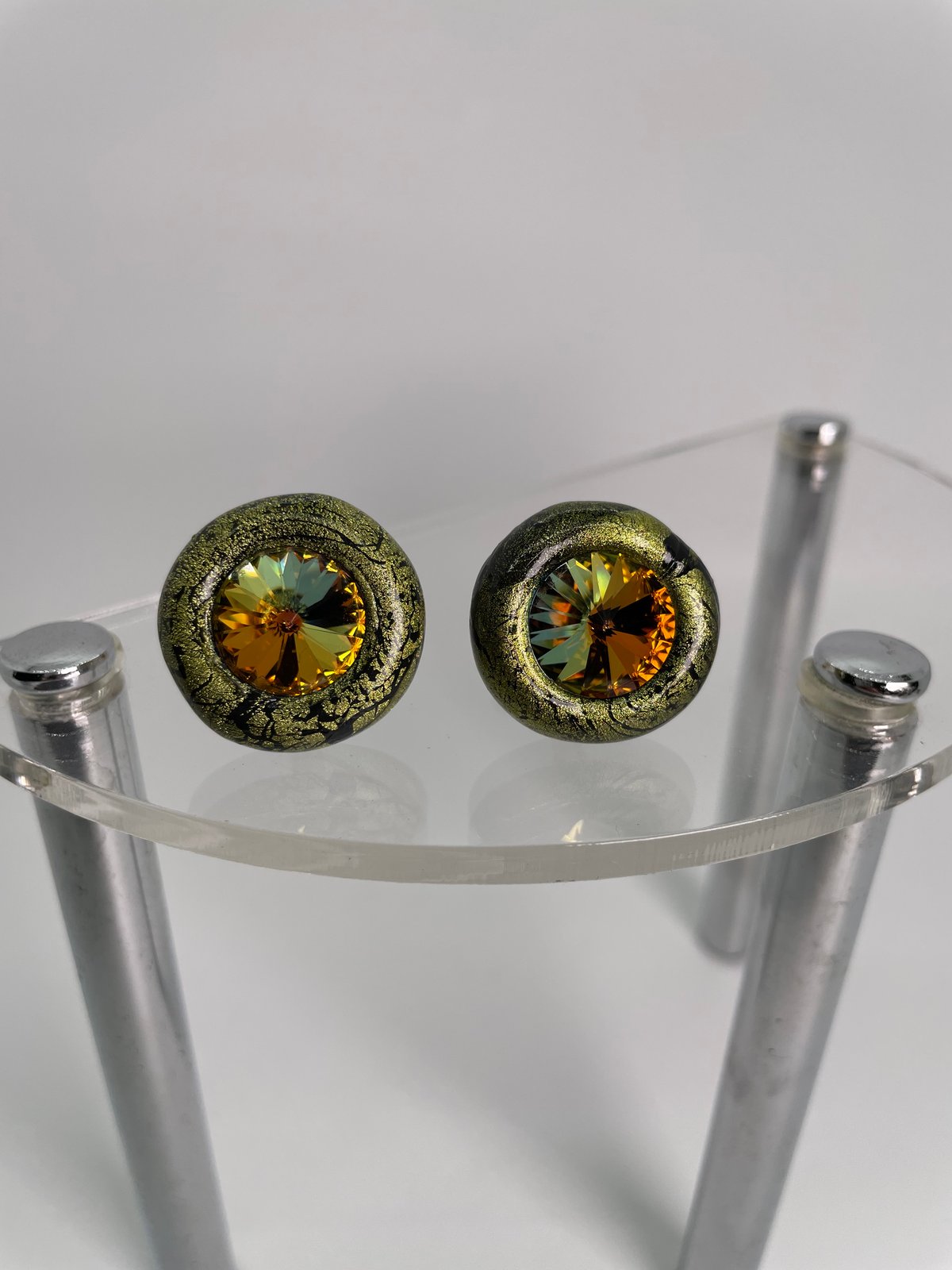 Cufflinks: Green Amber Irides Crystal Dice