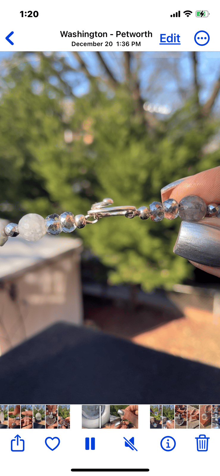 Grey/silver “Doo-nut” necklace w/Clear glass stone