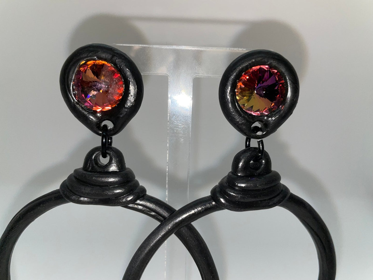 Large Black Hoops with multi crystal Top
