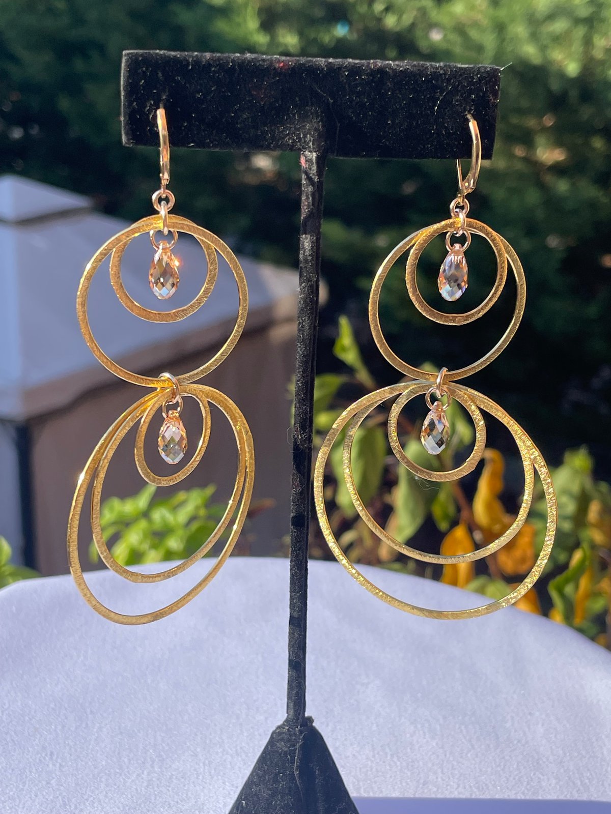 Large gold vermeil Multi with two gold shade teardrop crystals