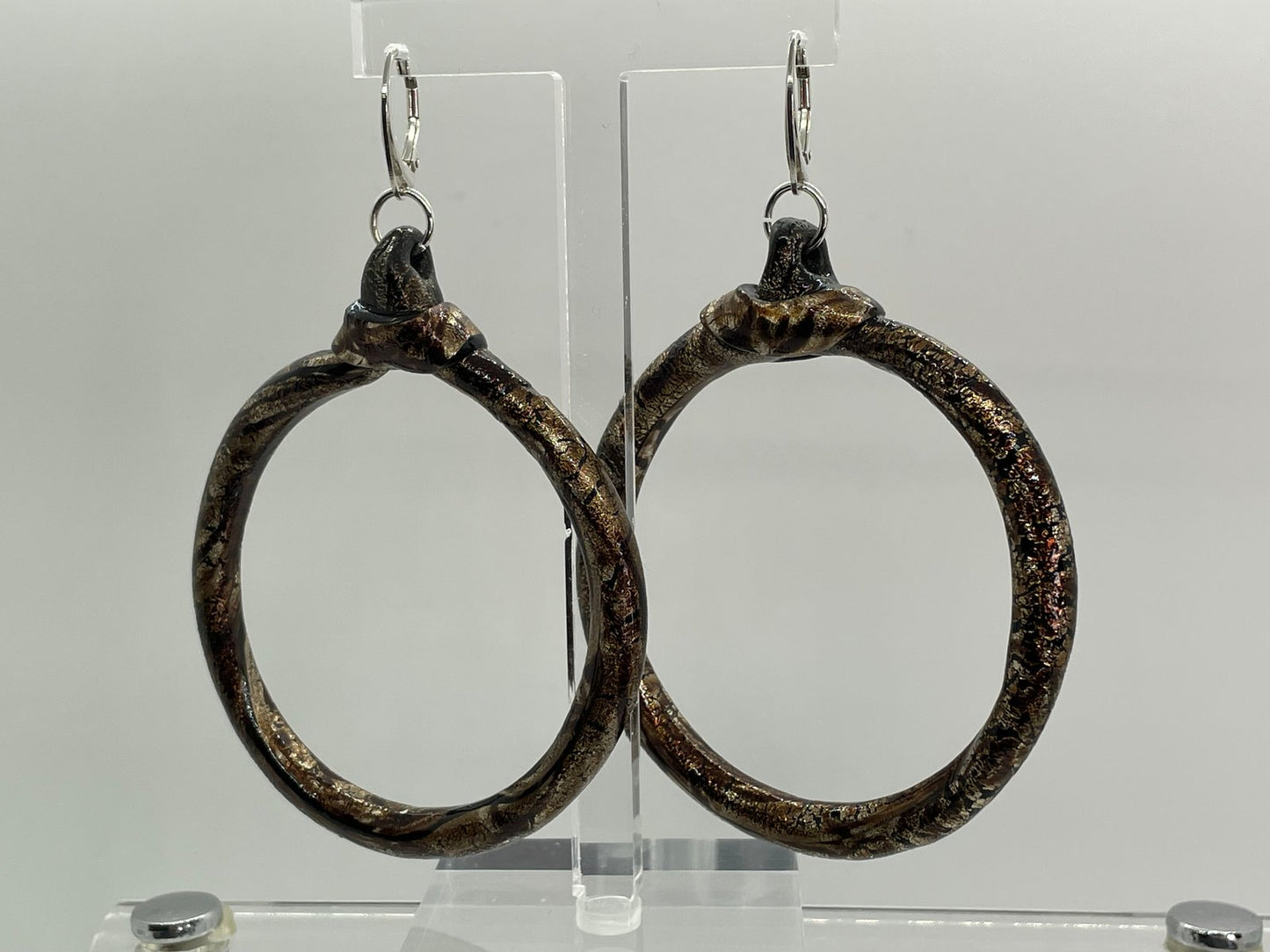 Medium Brown/Silver marble hoops