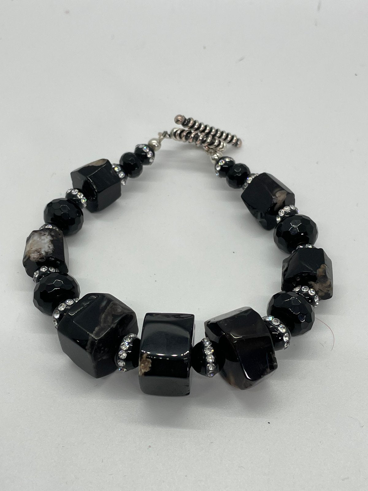 Onyx and agate chunky bracelet with encrusted onyx.