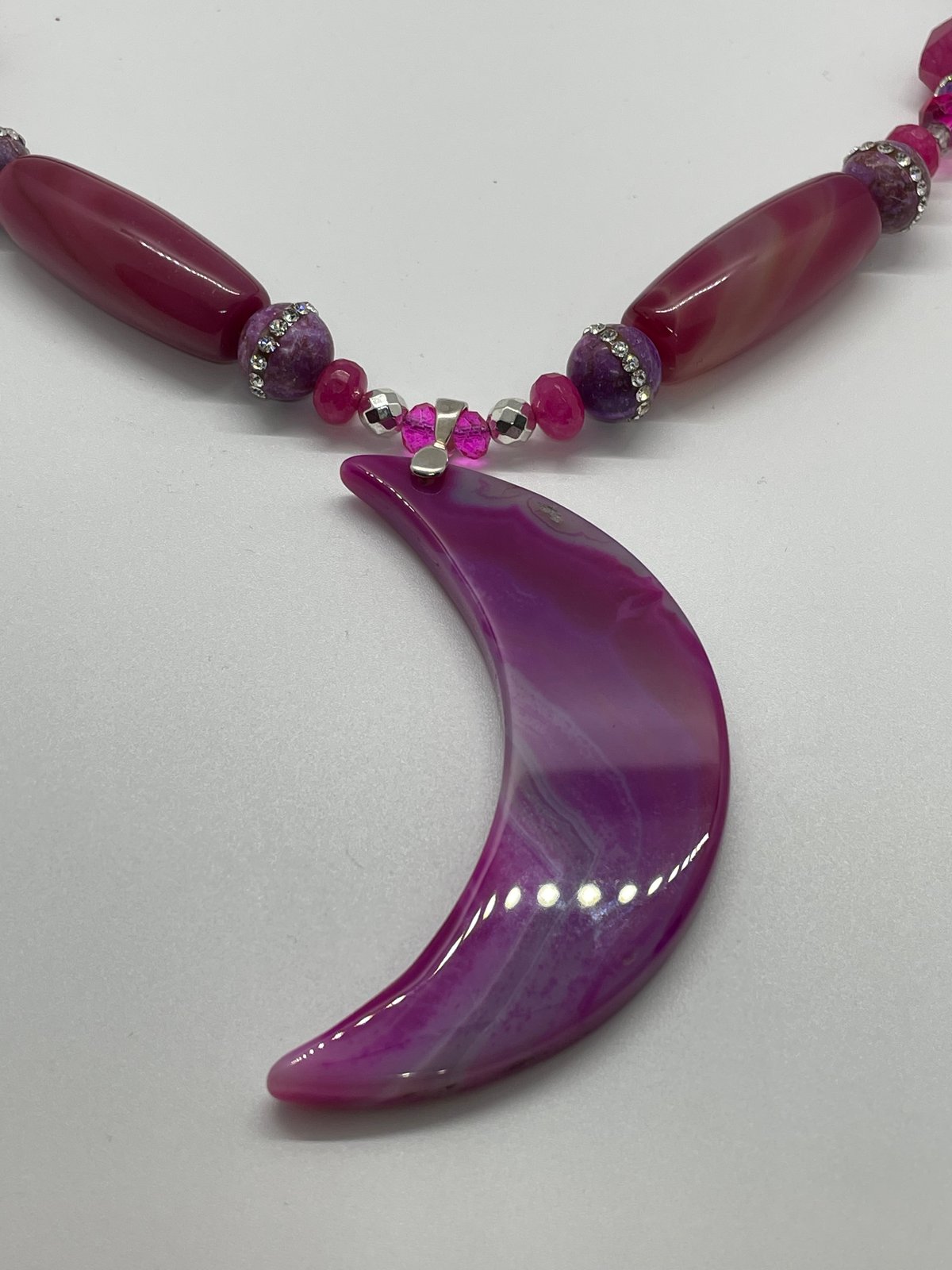 Magenta Moon(dark Pink) Agate Half moon w/Bracelet extension