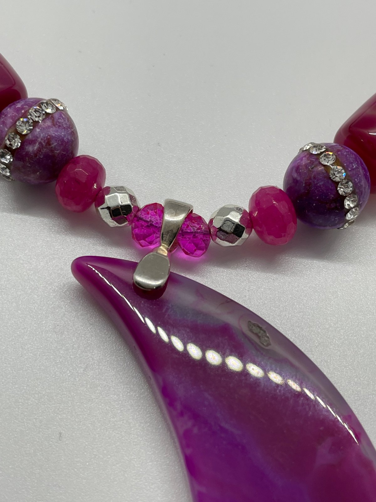 Magenta Moon(dark Pink) Agate Half moon w/Bracelet extension