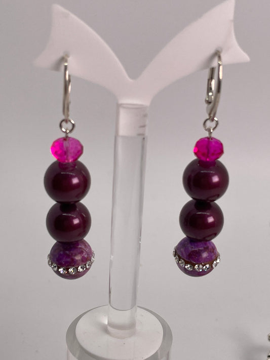 Pink pearl and encrusted crystal earrings(set match)