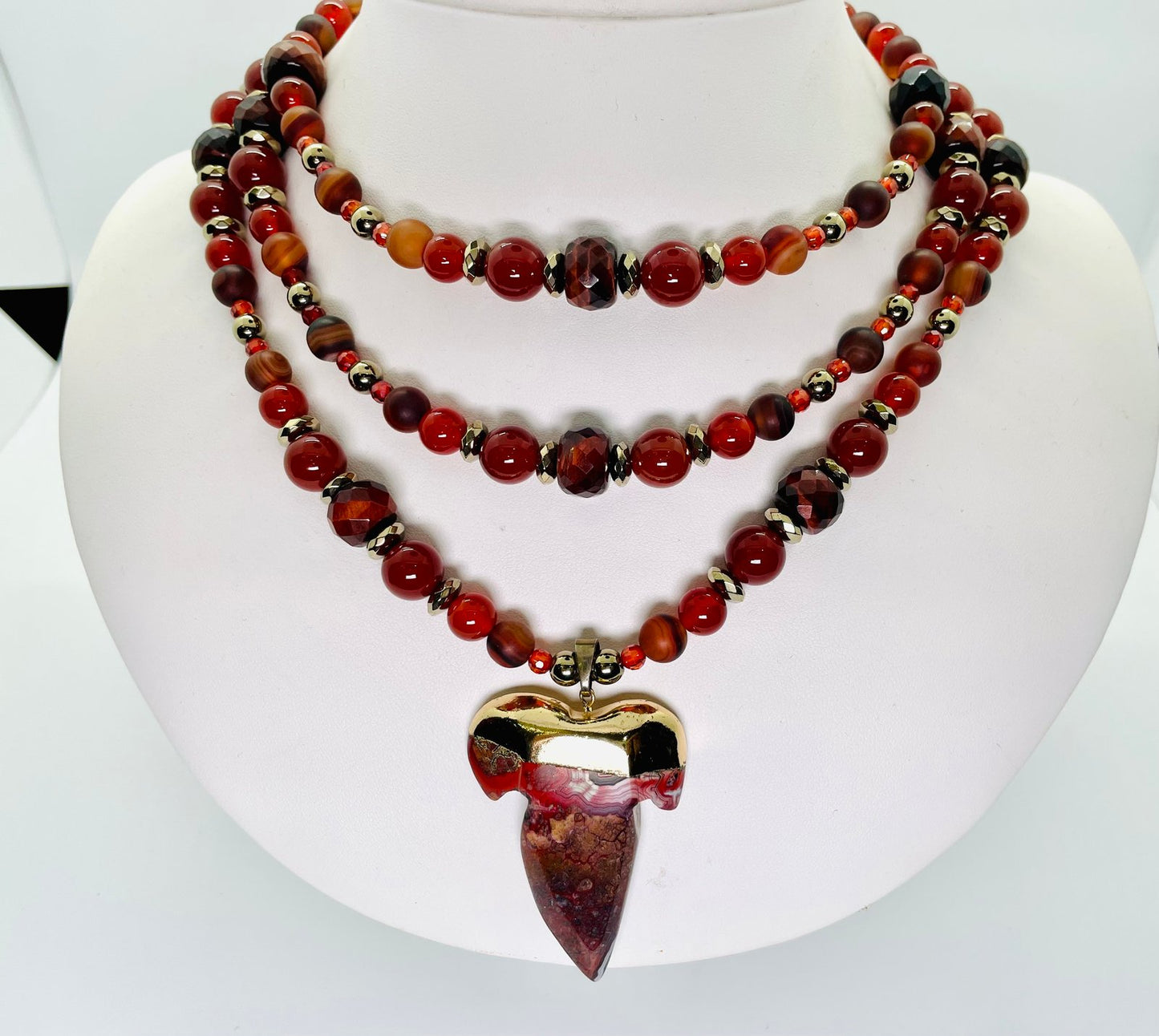 Red Multi Strand Tiger's Eye and Carnelian Necklace