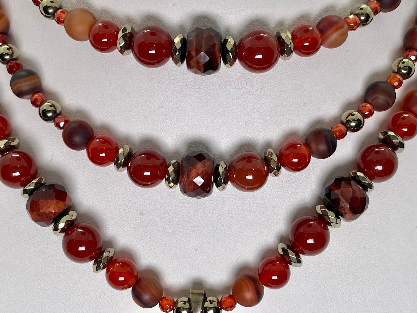 Red Multi-Strand Tiger's Eye and Carnelian Necklace