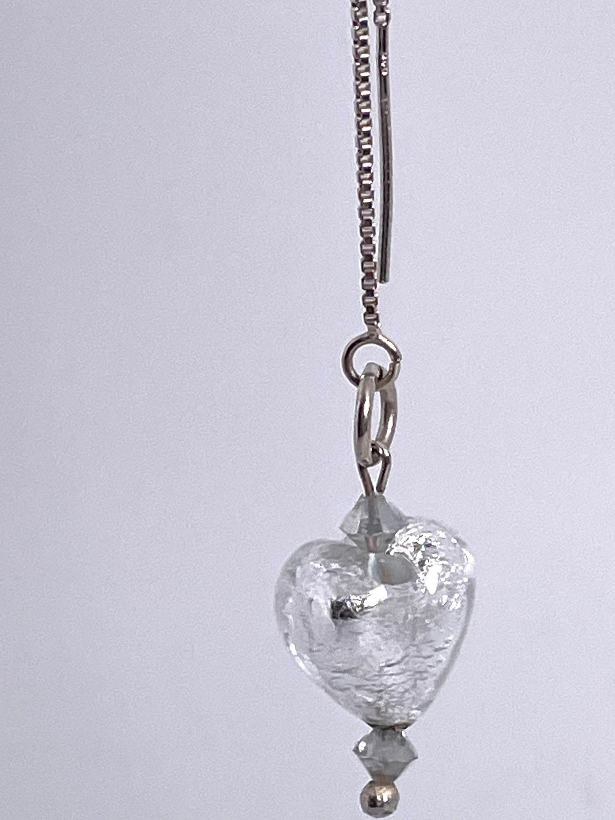Silvery white czeck glass hearts with silver crystal on sterling silver Threaders