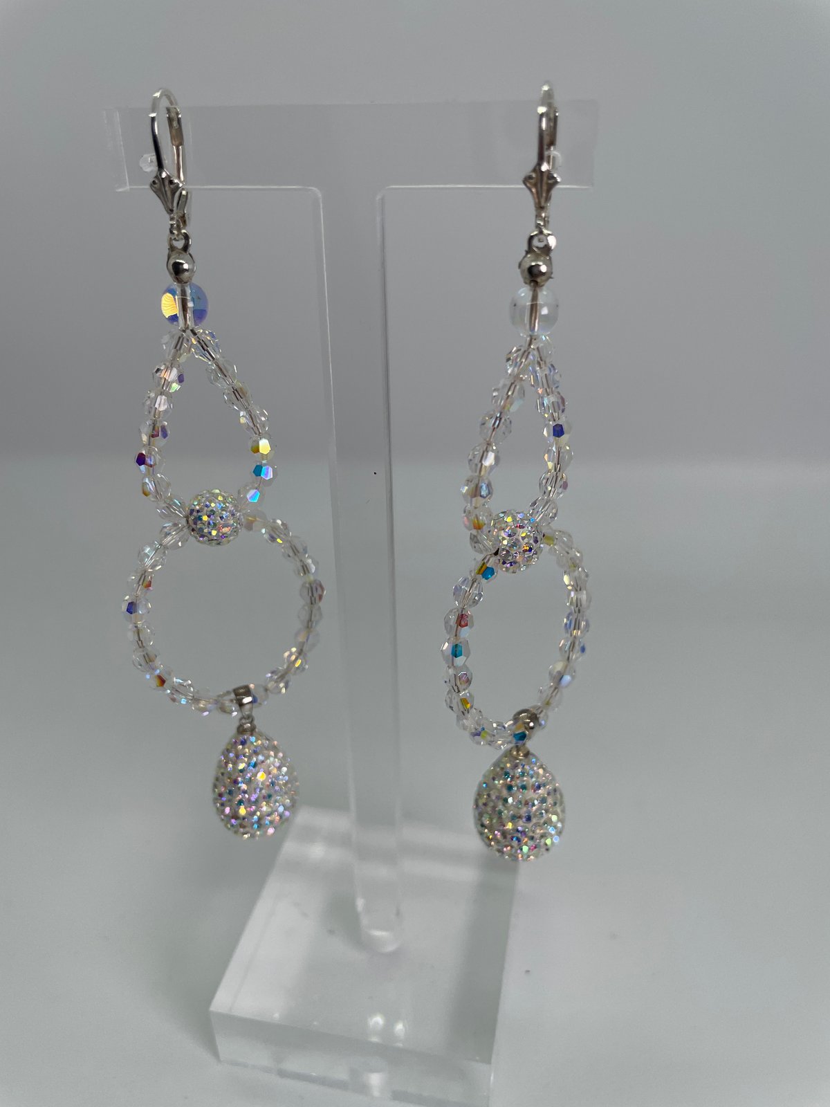 Swarovski crystal double hoop crystal teardrop dangle