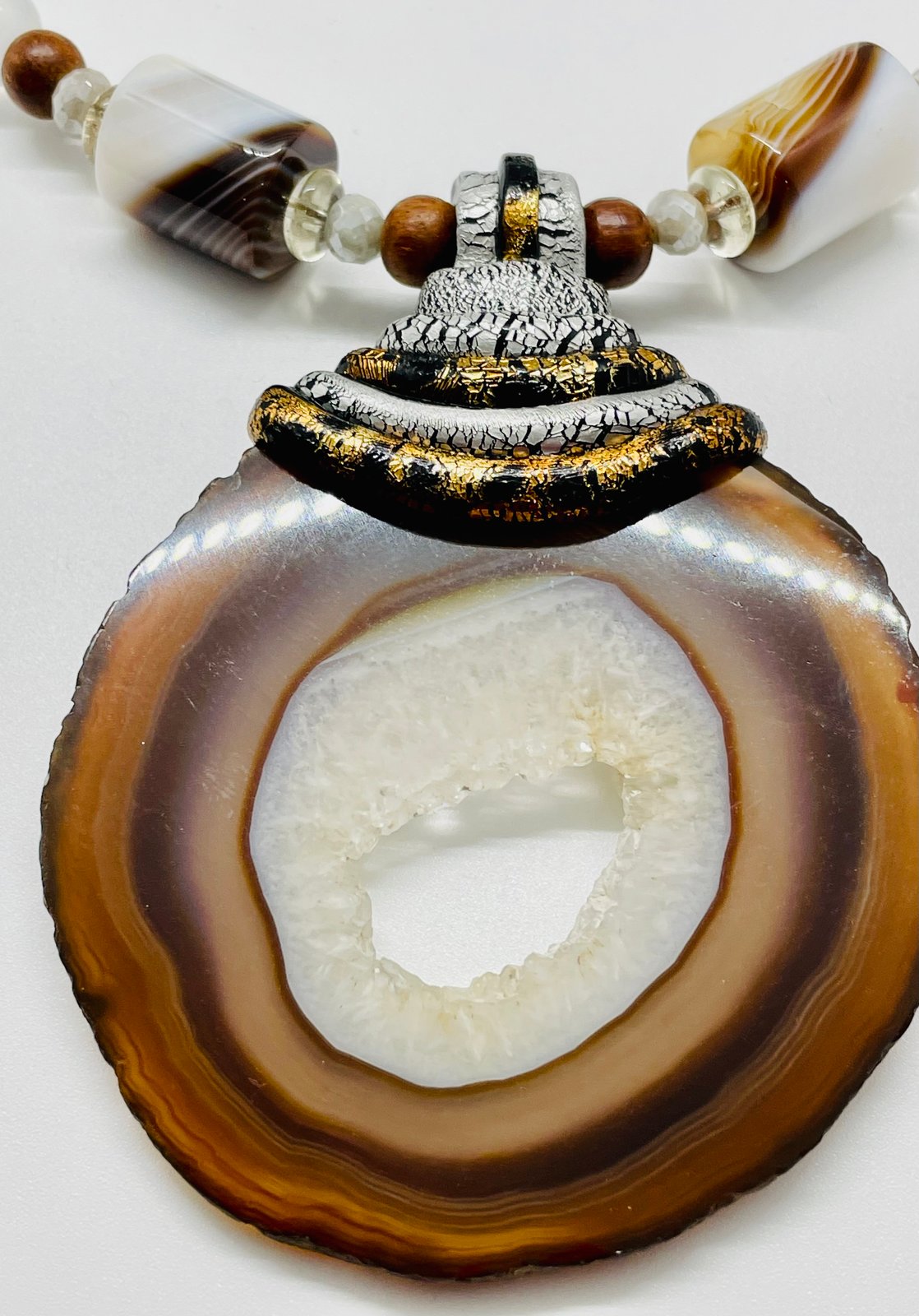 White & Brown Sliced Agate Necklace/Bracelet