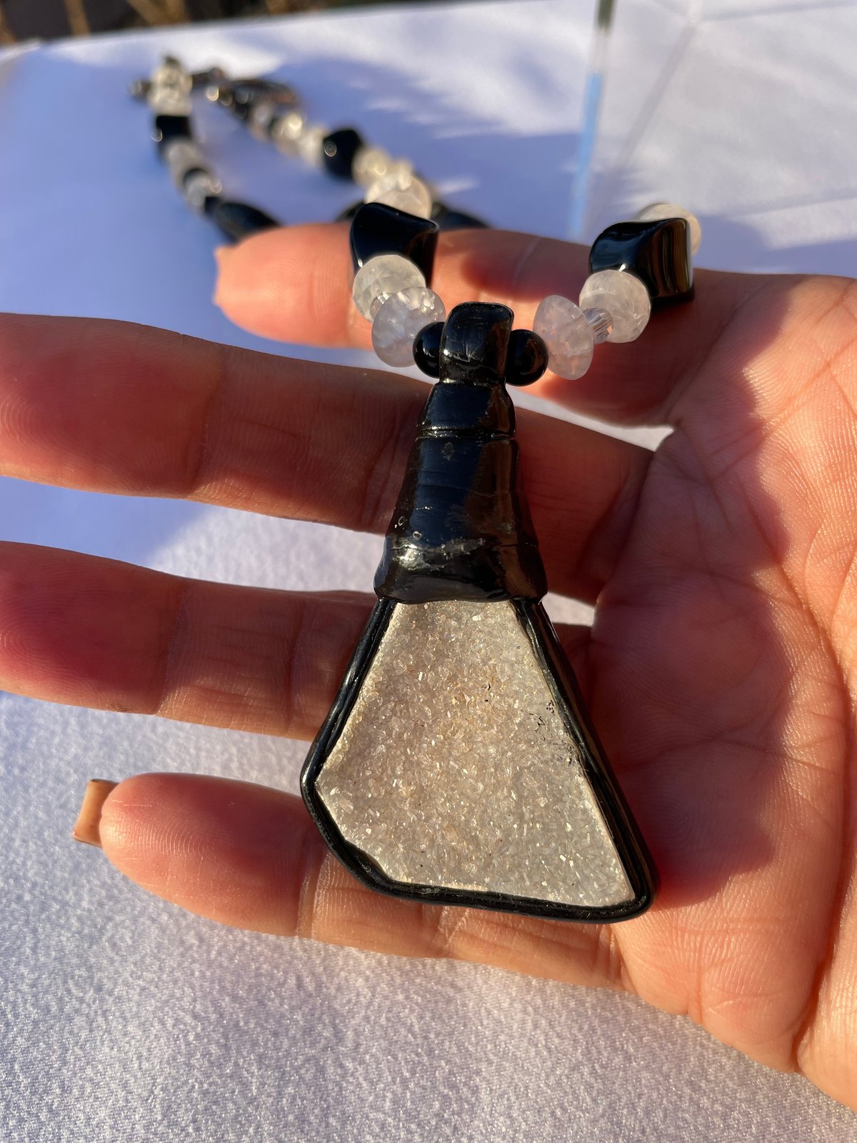 White Druzy set in Black