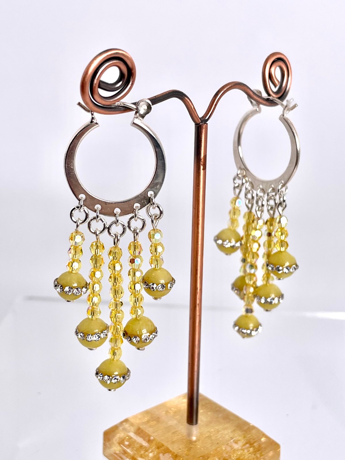 Yellow Jade 5 dangle hoops