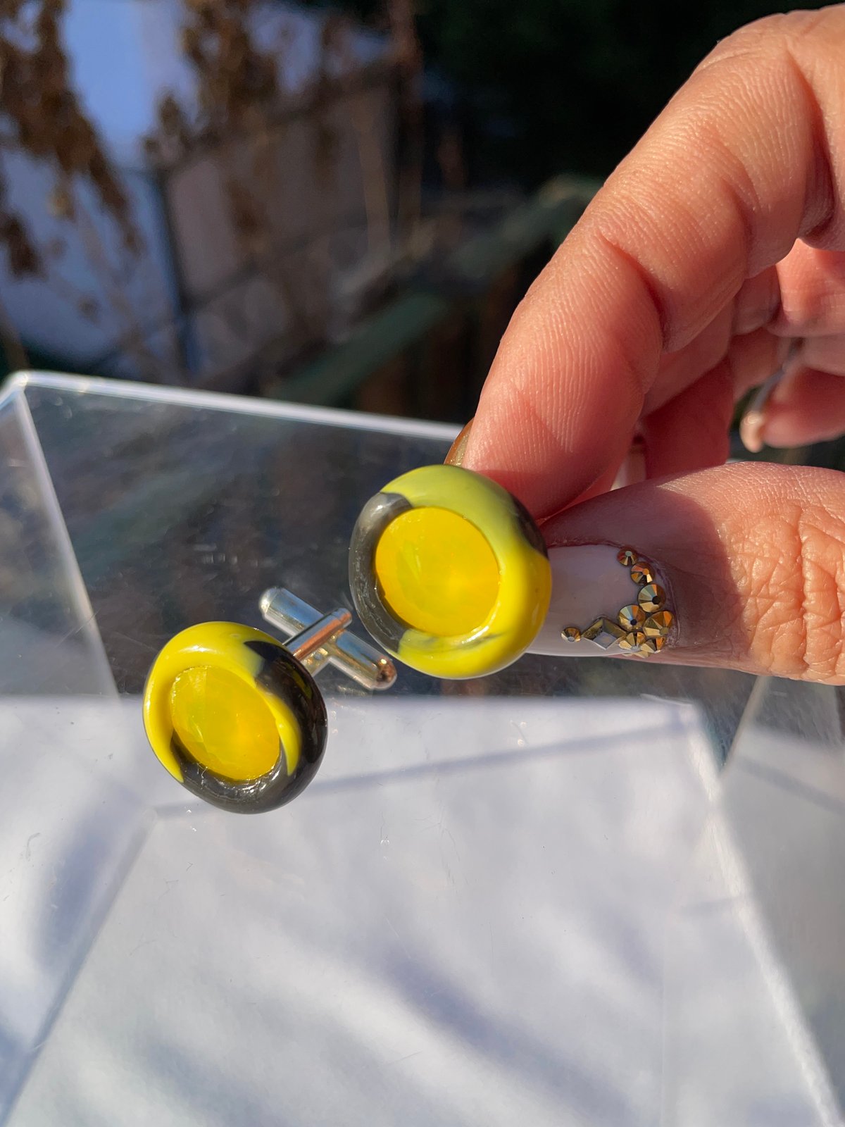 Cufflinks: Yellow Crystal Set in Yellow and Black Flat Mix