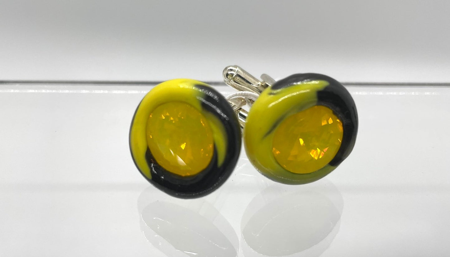 Cufflinks: Yellow Crystal Set in Yellow and Black Flat Mix