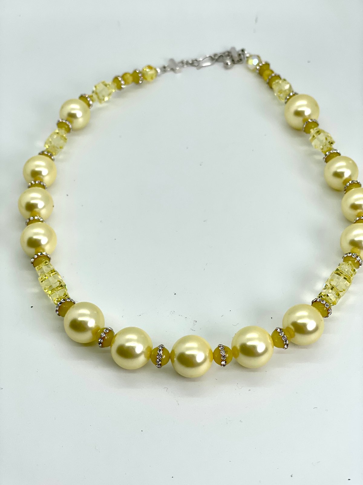 Yellow Natural Pearls & Yellow Jade Necklace w/Earrings included