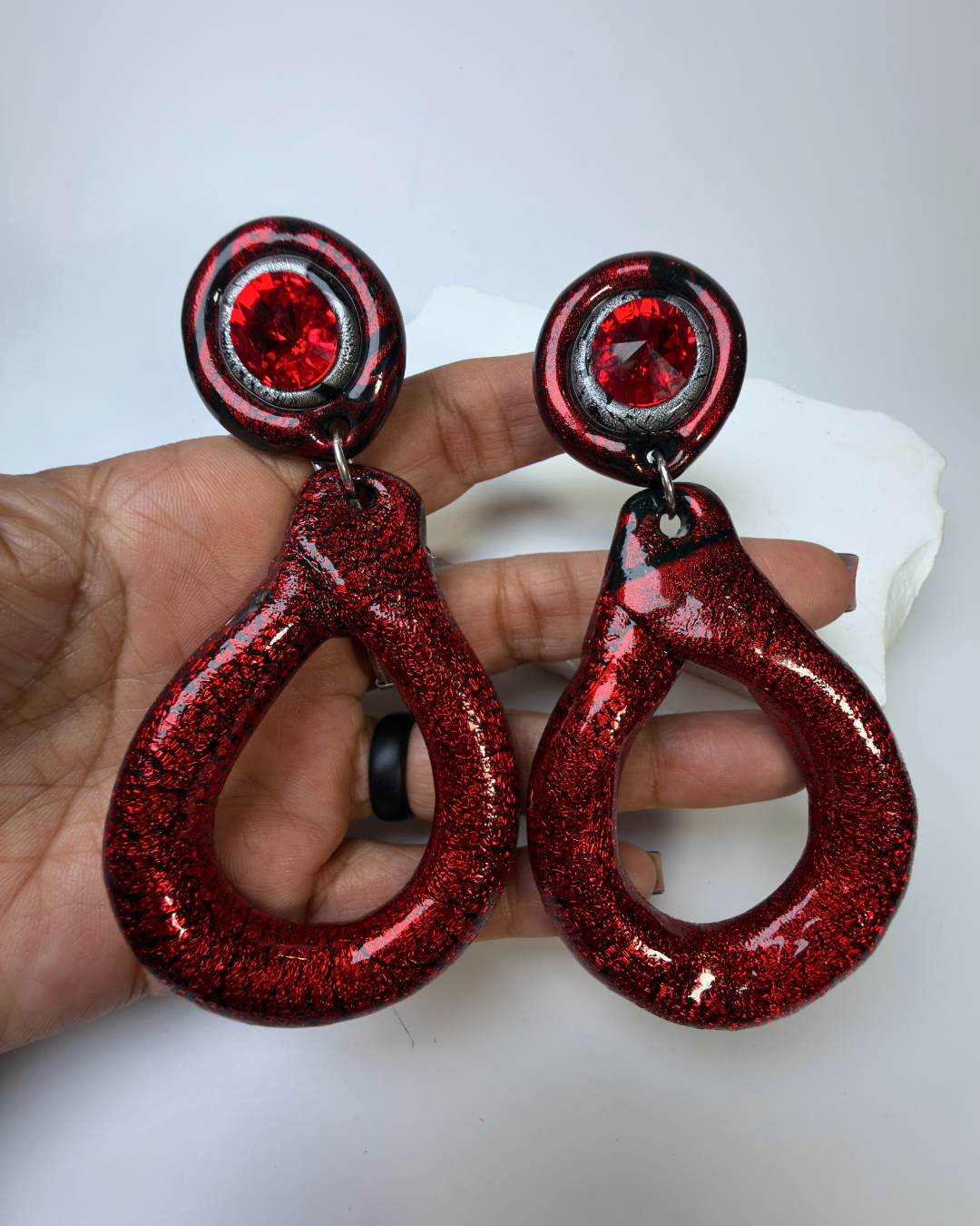 Red Crystal Oval Hoops