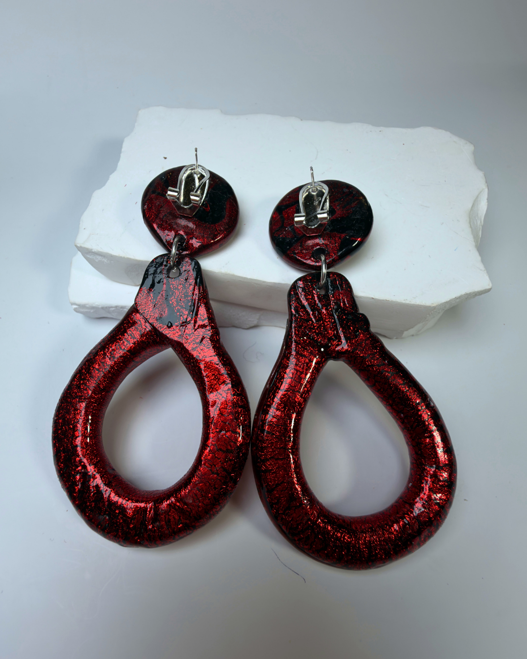 Red Crystal Oval Hoops