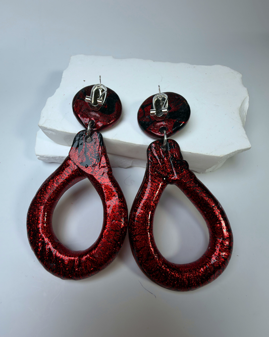 Red Crystal Oval Hoops