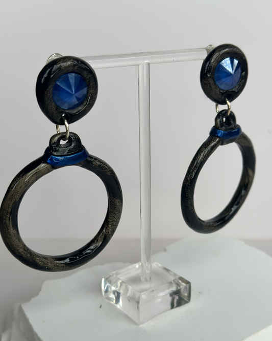 Fuzzy Leopard Blue Hoop Earrings