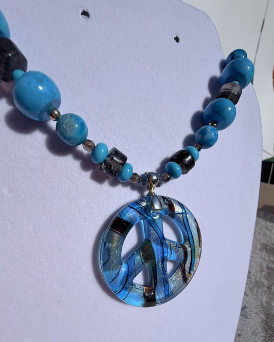 Blue Glass Peace Necklace