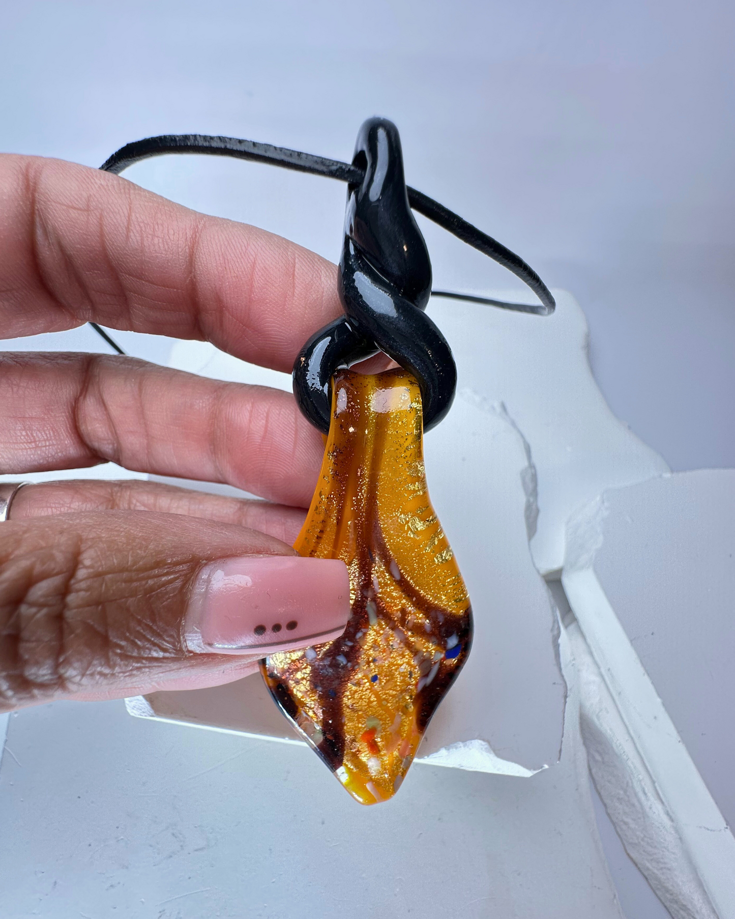 Yellow blown glass leaf top wrap twist