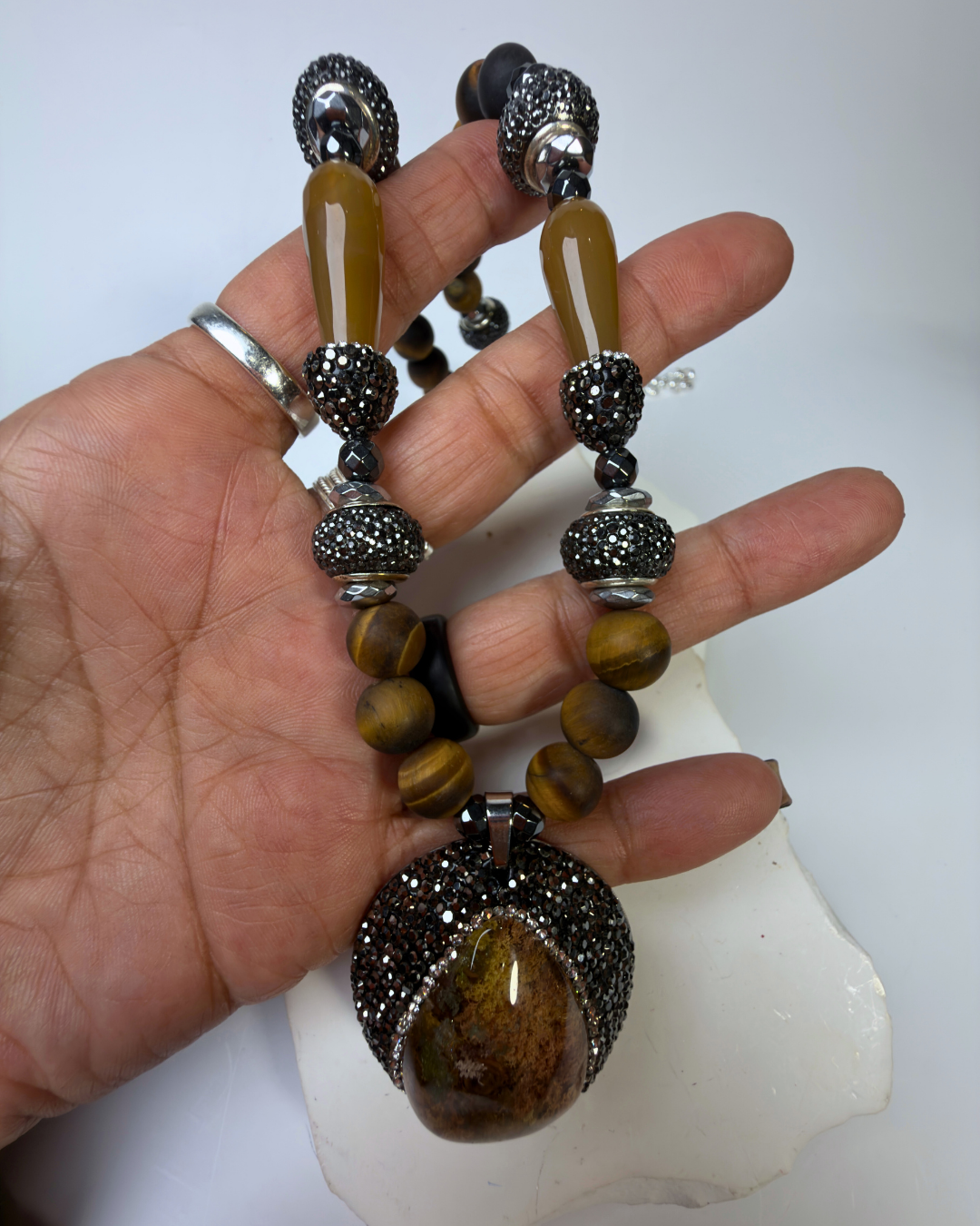 Hematite and Pavé Necklace