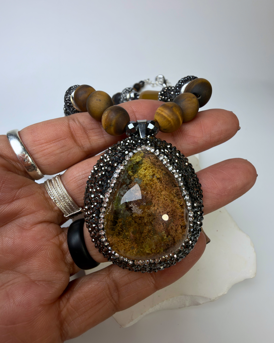 Hematite and Pavé Necklace