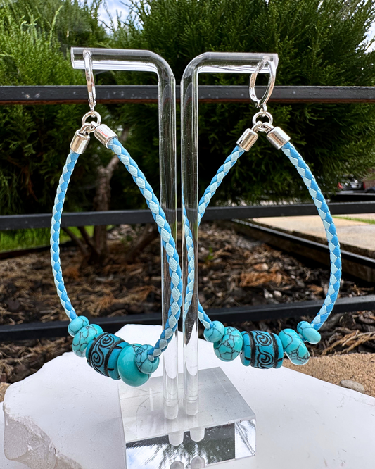 Large Two Tone Turquoise Hoops