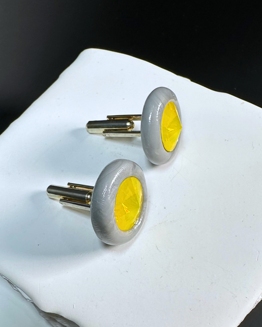 Yellow "Sunshine-Grey Sky" Cuff Links