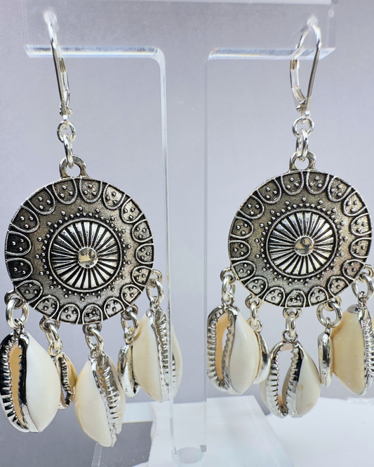 Cowrie Shell Shield Earrings