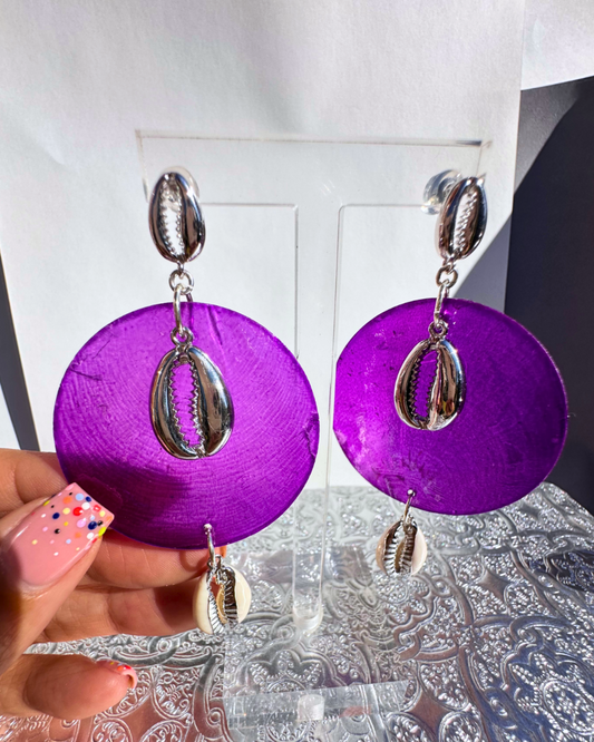Purple Pleasing Shell Disc Earrings