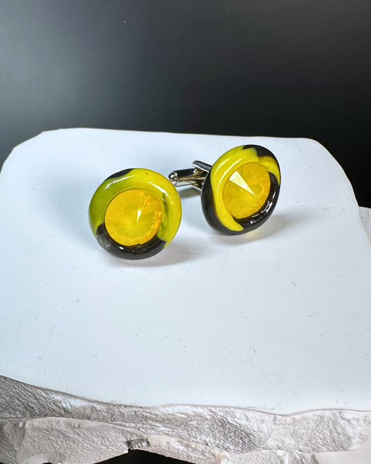 Cufflinks: Yellow Crystal Set in Yellow and Black Flat Mix