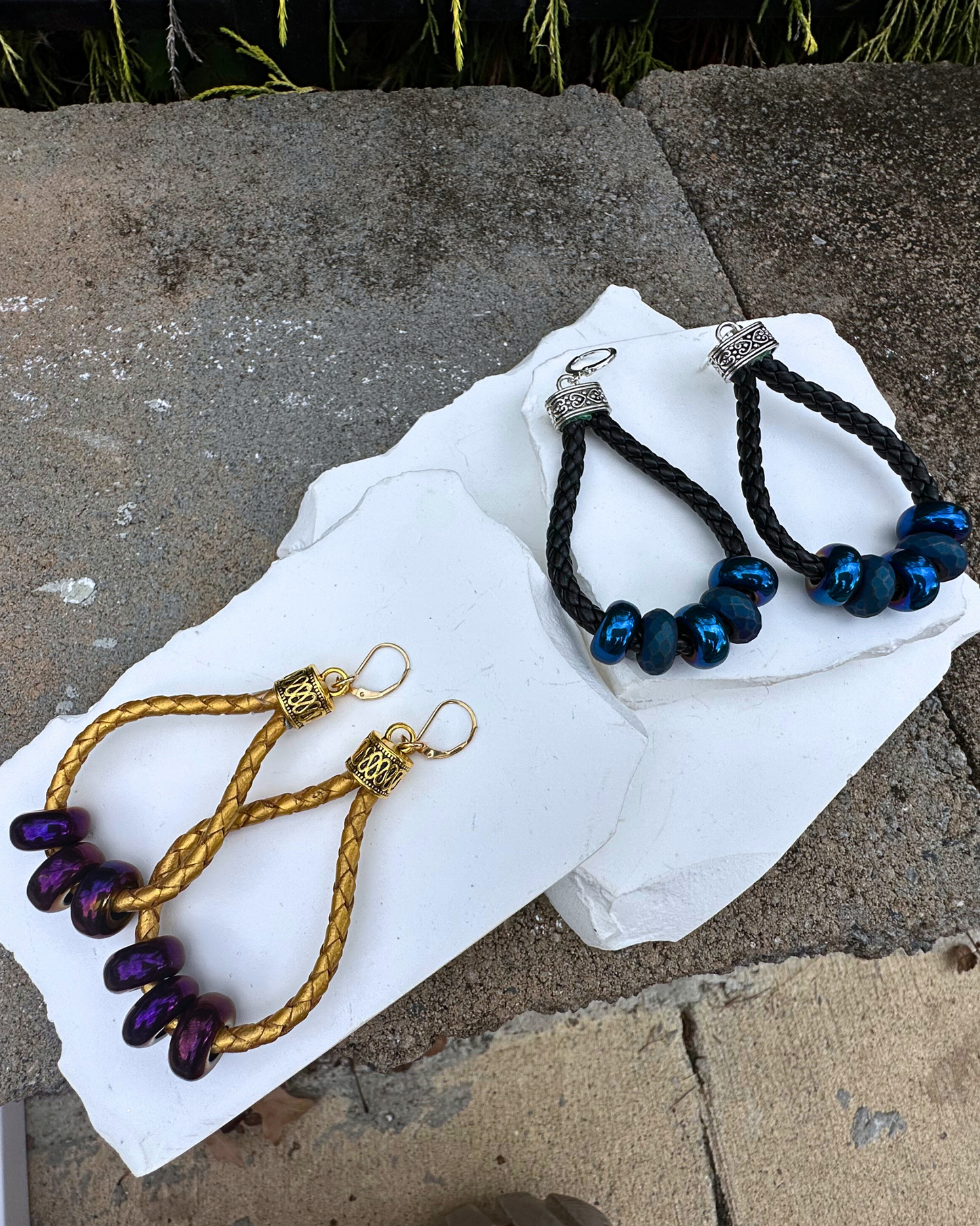Blue Hematite Hoops