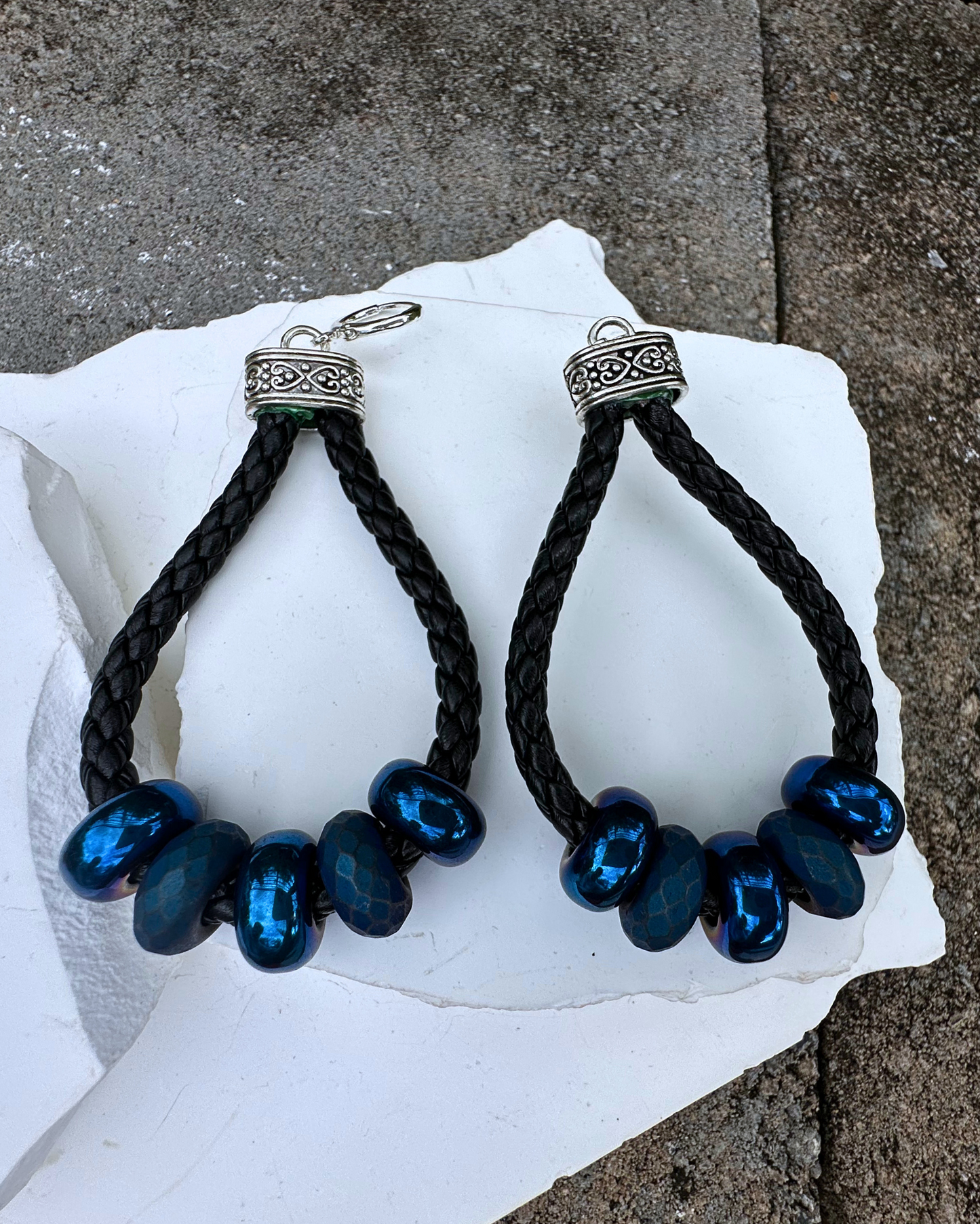 Blue Hematite Hoops