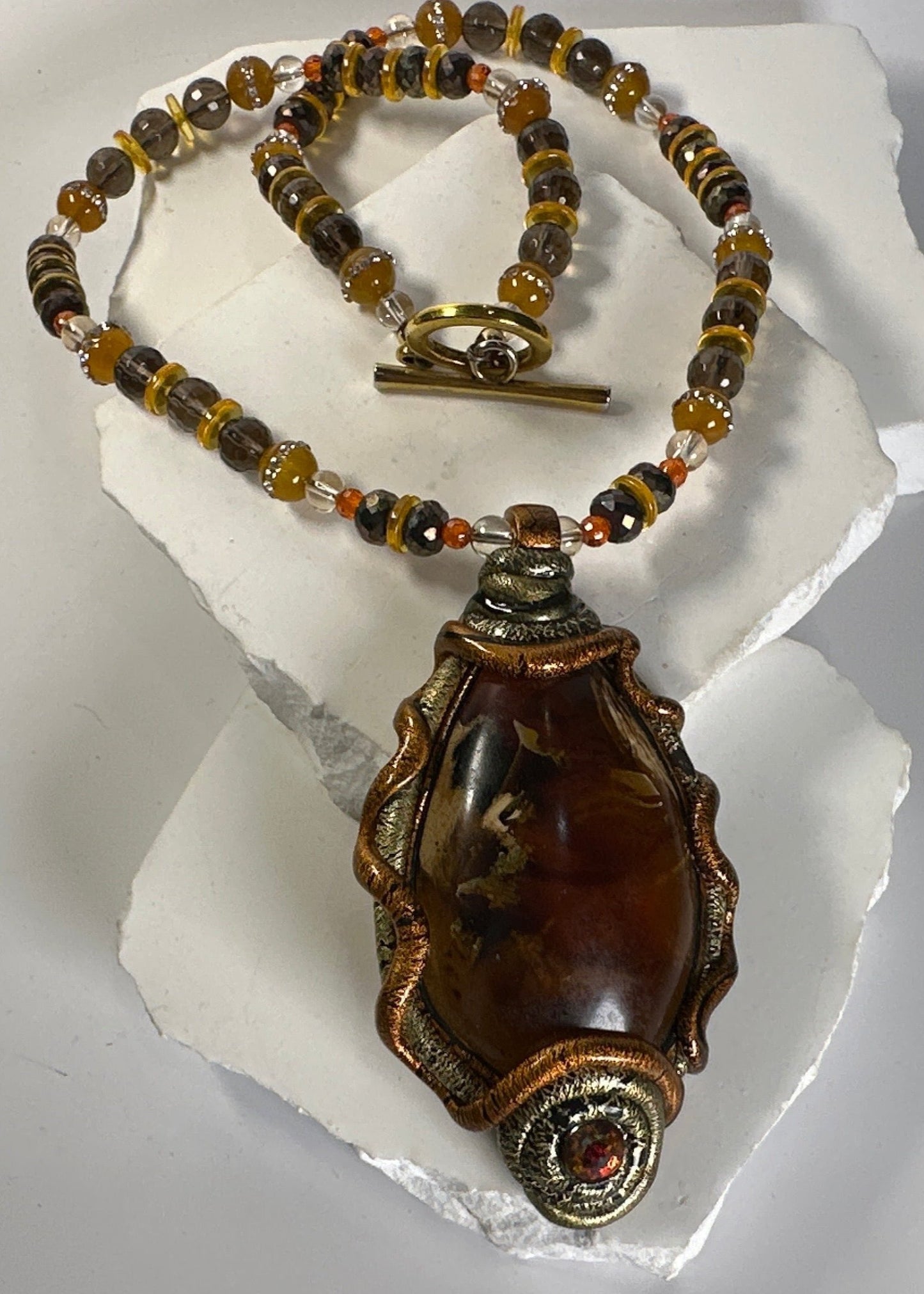 Amber 3D Smoky Quartz Necklace