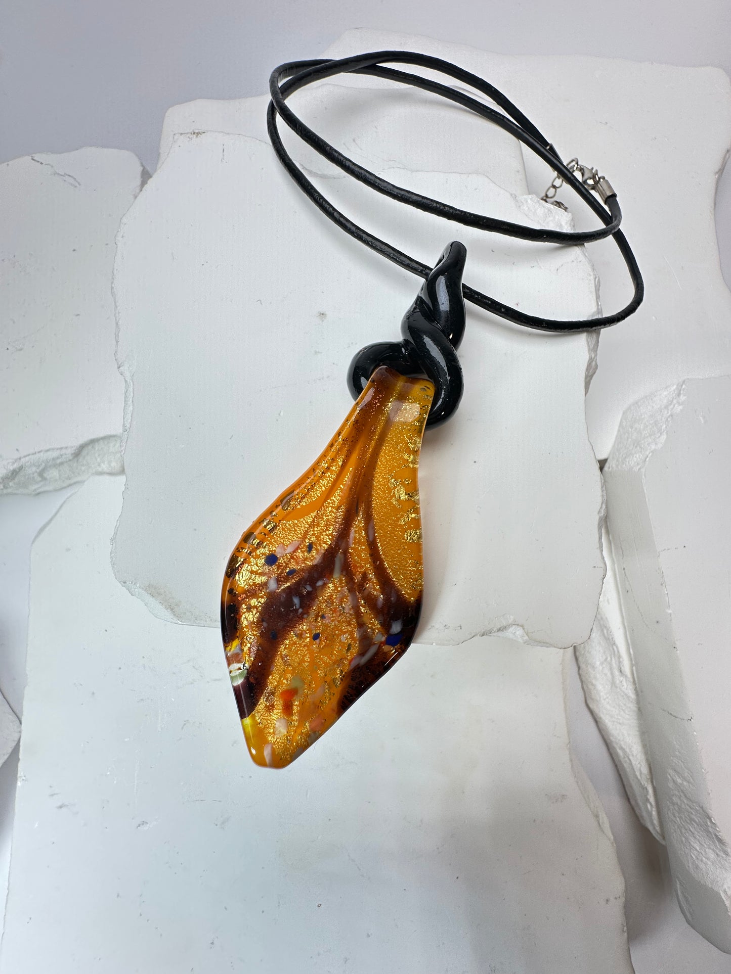 Yellow blown glass leaf top wrap twist