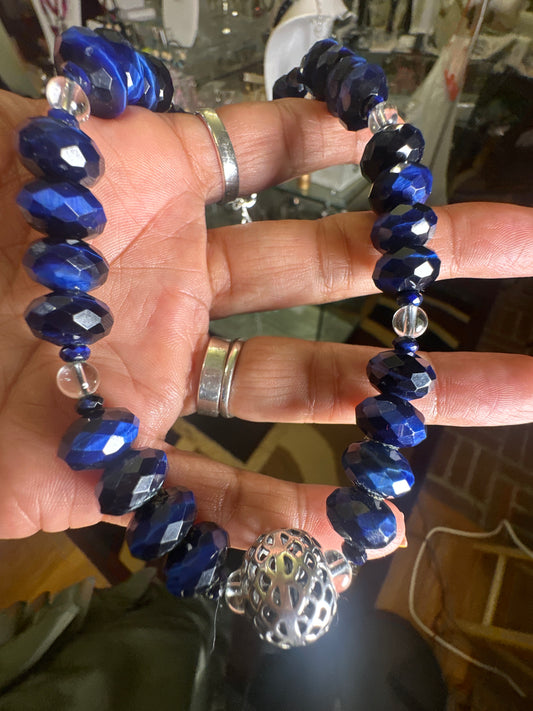 Blue Tiger Eye & Bali/quartz necklace