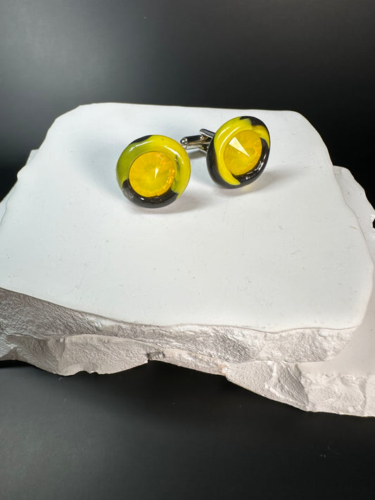 Cufflinks: Yellow Crystal Set in Yellow and Black Flat Mix