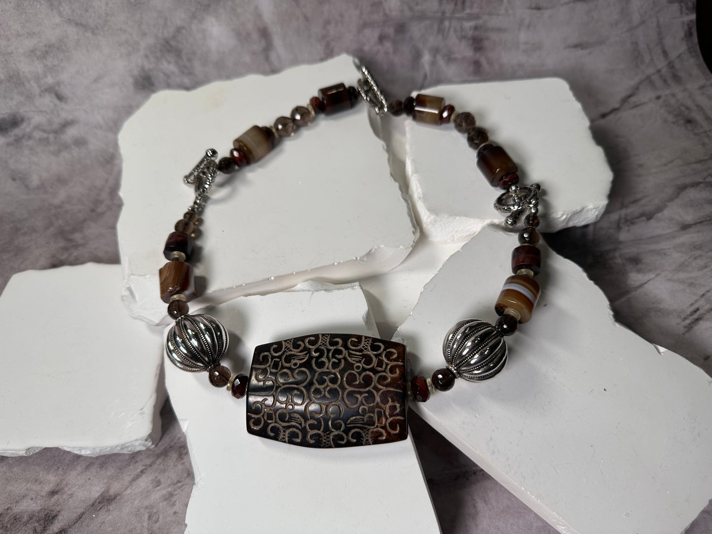 Brown Craved Jade & Bali Master piece (both necklaces)