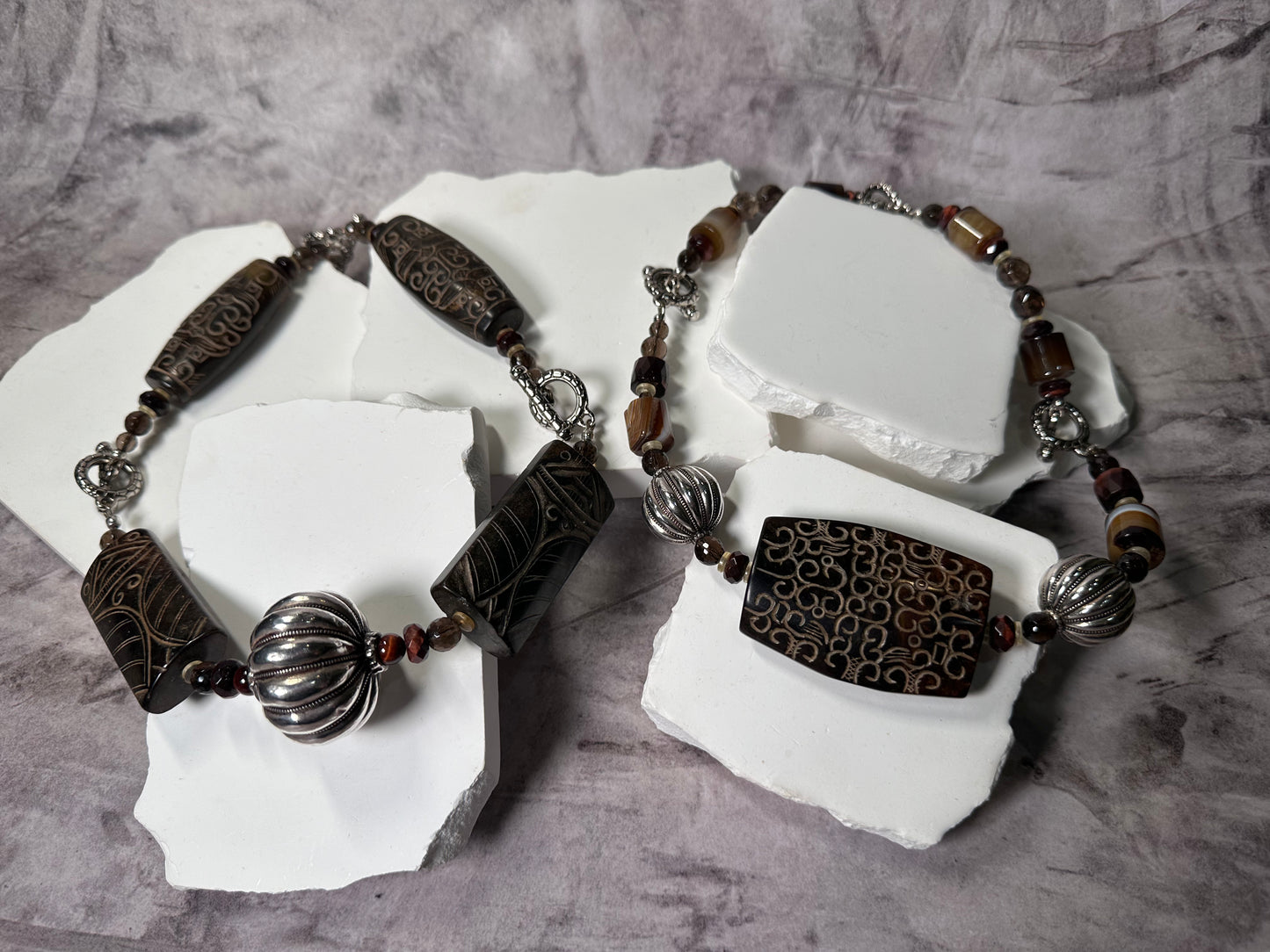 Brown Craved Jade & Bali Master piece (both necklaces)