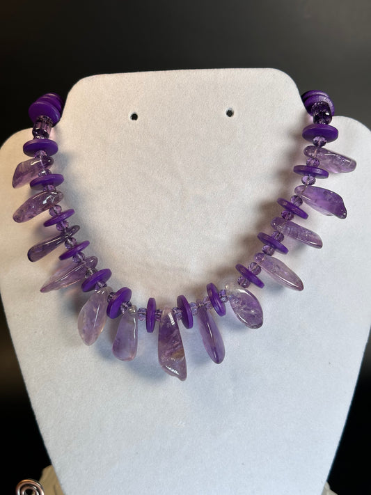 Amethyst Drops w/ Wood Rondels Necklace