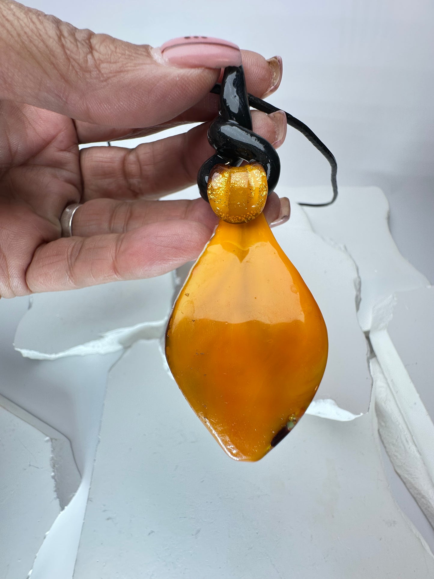 Yellow blown glass leaf top wrap twist