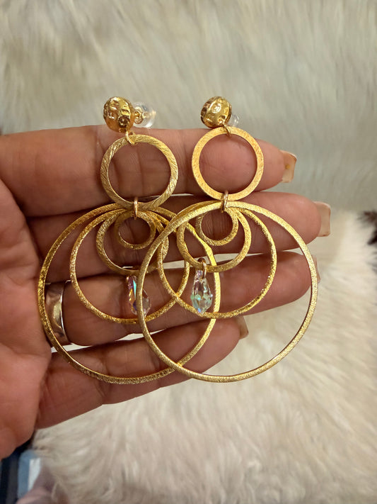 Gold Vermeil Hoops/ post backs w/ crystal  (S/O) L. Reeves