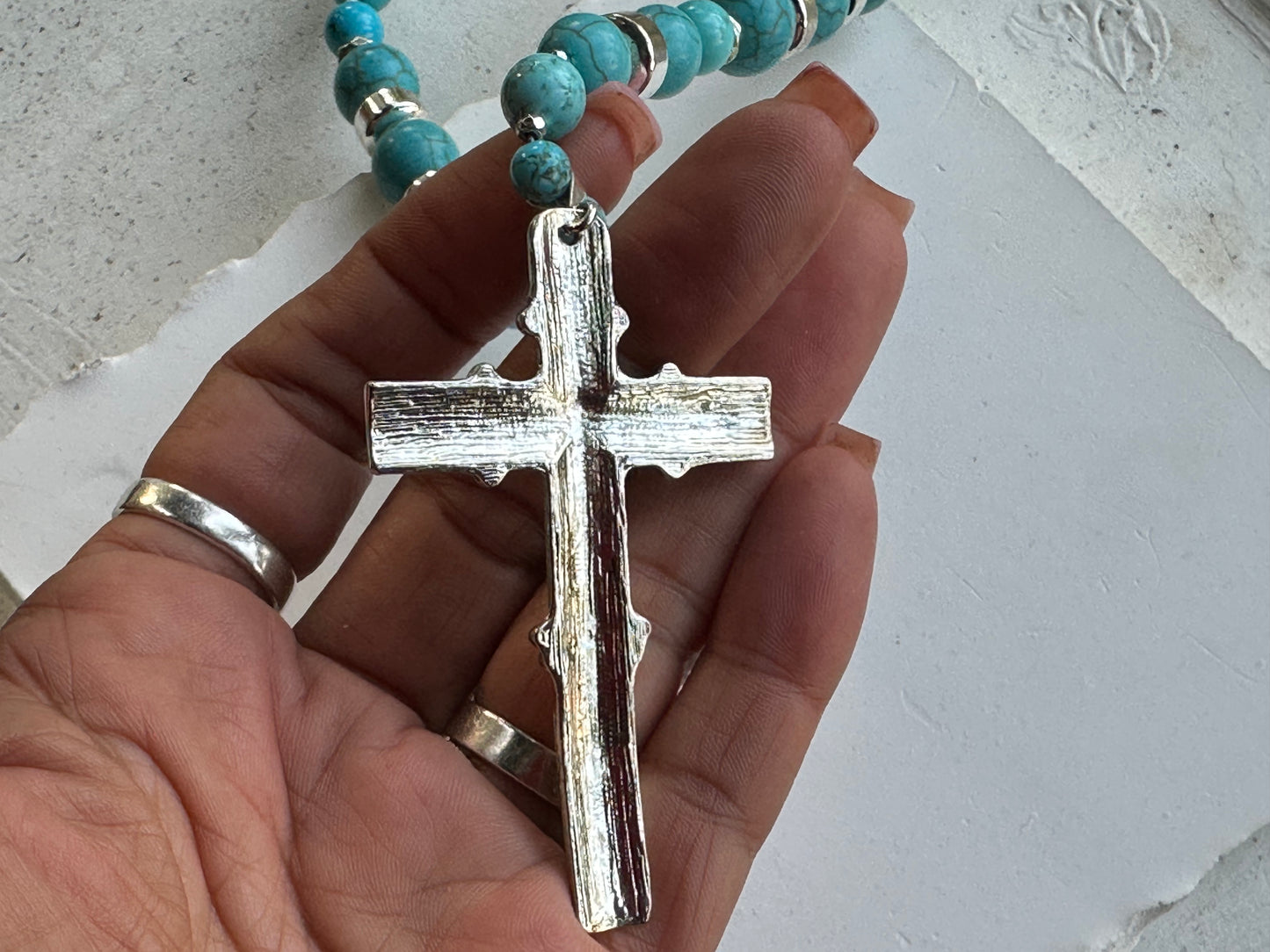 Pewter & Turquoise Cross